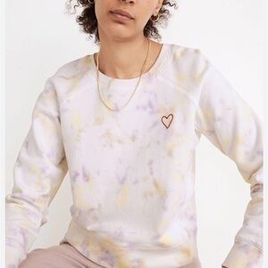 Madewell Heart embroidered Re-Sourced cotton sweatshirt tie dye L